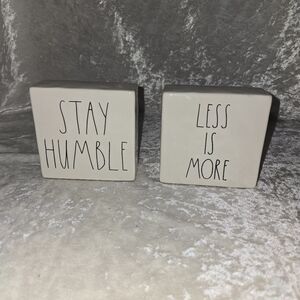 2 Rae Dunn 2-Sided Blocks Be Kind, Stay Humble, Less Is More, More Or Less